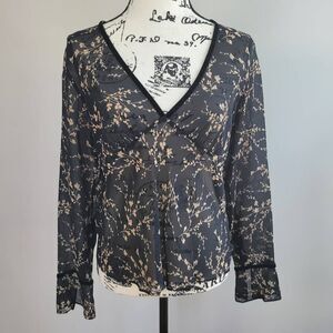 Vintage Y2K Banana Republic 100% silk‎ babydoll top dark floral whimsigoth goth